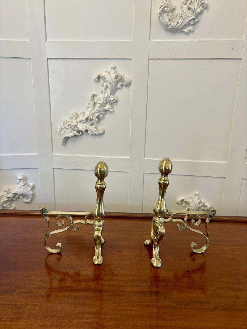 Pair of Antique Victorian Quality Brass Fire Dogs - Image 5